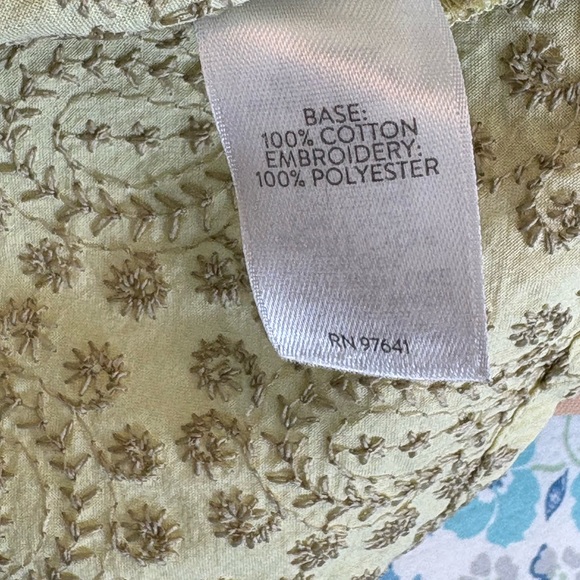 J. Jill Size L Olive Green Floral Embroidered Button-Up Blouse Boho Cotton Top - Picture 8 of 9